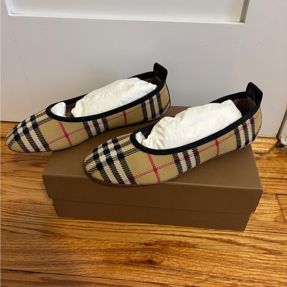 Burberry Beige and Black Plaid Flats